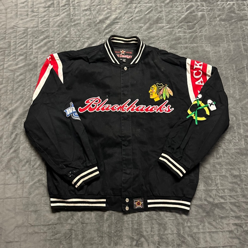 Vintage 90s Chicago Black Hawks Jeff Hamilton Varsity Jacket